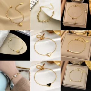 PVD Plated 18K Gold Heart Bracelet Fashion Women’s Stainless Steel Bracelet Trendy Versatile Heart