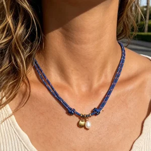 PVD Plated Waterproof Nautical Shell Pearl Pendant Nylon Rope Necklace Stainless Steel Jewelry