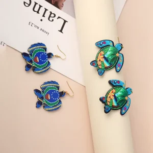 Pacific Polynesian Pattern Hawaiian Tropical Sea Turtle Shape Flower Earrings for Women Girls