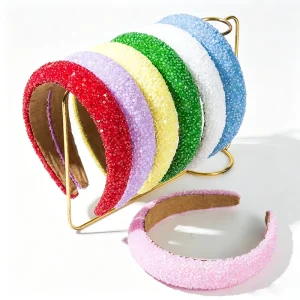 Padded Beaded Headband Luxury Rhinestone Sponge Hairband Candy Color Velvet Lining Hair Hoops Fashion Hair Accessories