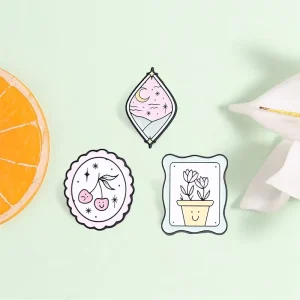 Pastel Cute Floral Night Sky Enamel Pin 3 Styles Moon Cherry Tulip Potted Plant Brooch For Backpack Decor