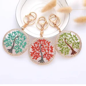 Peace Tree of Life Keychain Car Keyrings Colorful Diamond Hollow Pendant Creative Exquisite Metal Key Ring Jewelry Gift