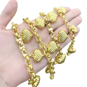 Peach Heart Classic Chain & Link Bracelets Bangles 24K Gold Plated 20cm for Unisex