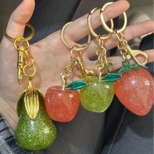 Pear Apple Cherry Keychain Cute Fruit Bag Charms for Purse Wallet Handbags Keychain Accessories Women’s Gift