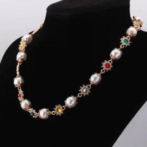 Pearl Beads Choker Necklace for Women Bridal Rhinestone Collar Chain Wedding Jewelry