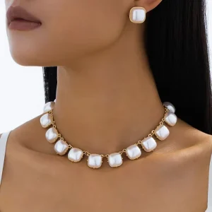 Pearl Beads Necklace Earring Set for Women Party Jewelry