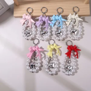 Pearl Bow Knot Keychain Beaded Heart Versatile Keychain Bag Charm