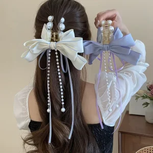 Pearl Bows Butterfly Tassels Women Hair Claw Clips Hair Accessories Bows Hair Clips