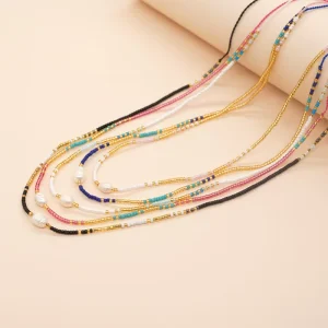 Pearl Charm Women’s Handmade Jewelry Summer Colorful Miyuki Beaded Necklace for Gift