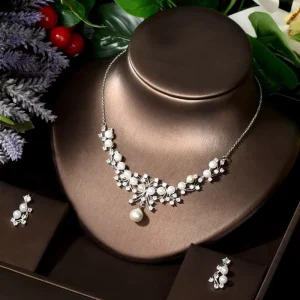 Pearl Costume Women Fashion Jewelry Sets White CZ Earrings Pendant Necklace Luxury Bridal Wedding Jewelry N 1261