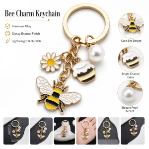 Pearl Daisy Bee Oil Drip Enamel Zinc Alloy Keychain Cute Cartoon Pastoral Key Ring Pendant Charm Bag Jewelry Accessory