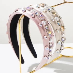 Pearl Diamond Crystal Wide-brimmed Headband Elegant Light Luxury Hair Accessory for Women