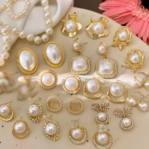 Pearl Earrings 18K Gold Plated Fashion Jewelry Women