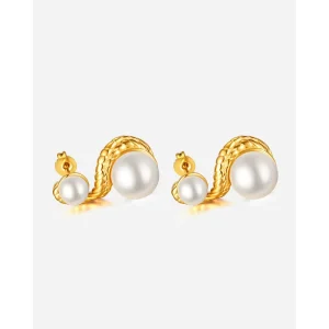 Pearl Earrings 18K Gold Plated Stainless Steel Snake Enchantress Pearl Stud Earrings for Women
