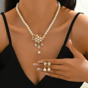 Pearl Flower Necklace and Earring Set
