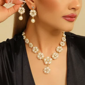 Pearl Flower Women’s Earrings Necklace Fashion Gift