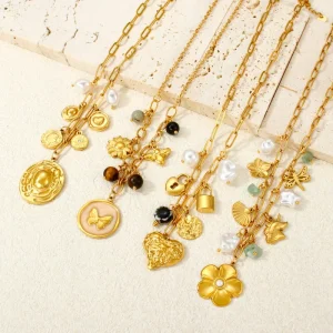 Pearl Heart Butterfly Necklace 18K PVD Gold Plated Stainless Steel Tarnish Free Pendant Women’s Fashion Jewelry