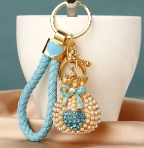 Pearl Heart Fortune-Bringing Charm Bag Car Keychain for Women Cute Creative Bag Pendant Key Ring Gift