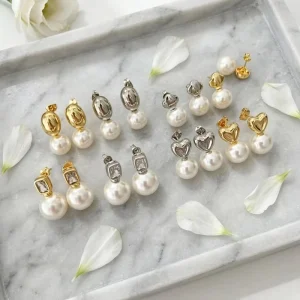 Pearl Hoop Earrings 18K Gold Plated Elegant Vintage Style Drop Earrings Lightweight Chic Jewelry for Women