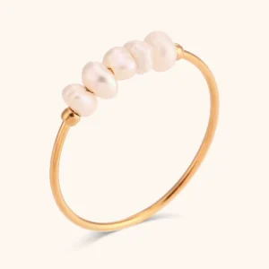 Pearl Jewelry 18K Gold Freshwater Pearl Stainless Steel Thin Finger Ring Waterproof