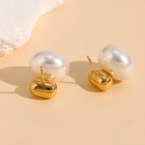 Pearl Jewelry Gold Plated Earring Fashion Stud Earrings for Women 316L Stainless Steel Jewelry