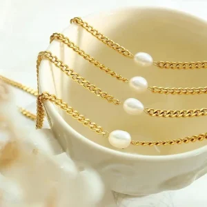Pearl Jewelry Set Fashion Necklaces Colorful Pearl Necklace Cuban Chain Set Dainty Stainless Steel Jewelry Gift for Woman