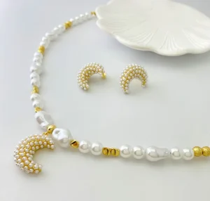 Pearl Jewelry Set Gold Plated Necklace Earrings Fashion Earrings for Women
