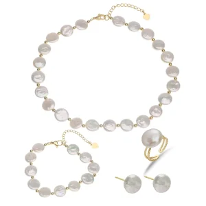 Pearl Jewelry Set Pearl Necklace Bracelet Ring Earrings Baroque Button Series Natural Freshwater Pearl Necklace Shaped c