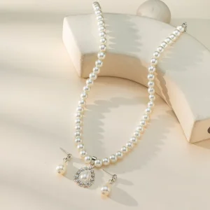Pearl Jewelry Set Women’s Necklace Earrings 2 Piece Set Gift Wedding Jewelry