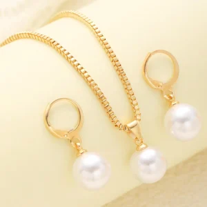 Pearl Jewelry Set for Girls Stainless Steel Necklace and Earrings Matching Collection Customizable