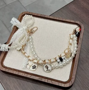 Pearl Key Chain Accessories Keychain Creative Braided Rope Pendant Bag Charms Bags Hanger Decorations for Women Handbag