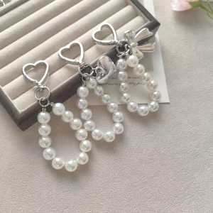 Pearl Keychain Bag Charm Sweet Heart Bow Design Stylish Beaded Pendant Versatile Jewelry Accessories
