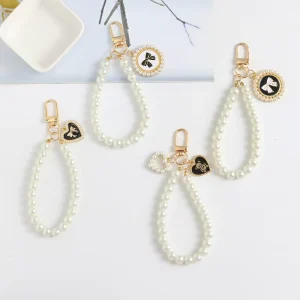 Pearl Metal Keychain Heart Love Pearl Car Keychain Pendant