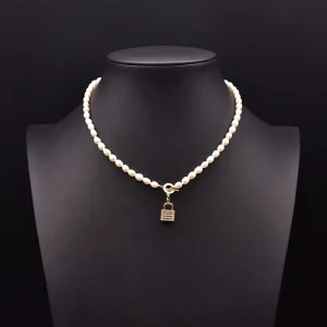 Pearl Necklace Baroque Freshwater Pearl Flower Pendant Chain Jewelry Necklace