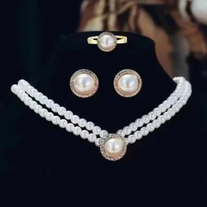 Pearl Necklace Jewelry Set Wedding Pearls Earrings Necklaces Set Bridal Crystal Bracelet Jewelry for Women