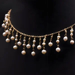 Pearl Necklace Multi Layer Chain Flower Beaded Design Gold Alloy Trendy Party Wear Jewelry