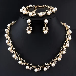Pearl Pendant Necklace Earrings Set for Bride with Box Packaging