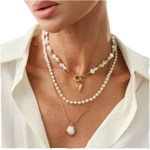 Pearl Pendant Necklace for Women Gold Plated Alloy Layered Pearl Necklace Fashion Jewelry OEM Custom