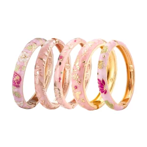 Pearl Pink Bangles Series Colorful Enamel Bracelets Women Indian Bangles Jewelry Accessory