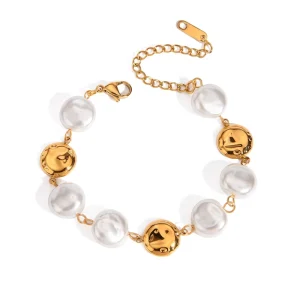 Pearl Stainless Steel Bracelet Geometric Pearl 18k Bracelet Pvd Coated Waterproof Pearl Bracelet Fashion Non fading Jewelry