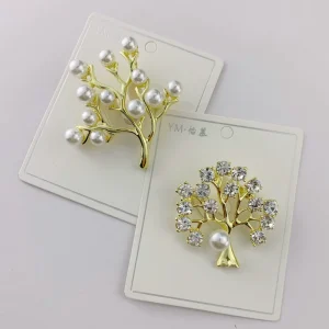 Pearl Studded Crystal Rhinestone Tree Zinc Alloy Gold Plated Brooch for Women’s Wedding Fashion Clothing