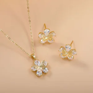 Pearl Women’s Punk Style Earrings Necklace Jewelry Set Copper Gold plated