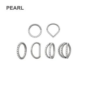 Pearl Zircon Clicker Nose Rings Jewelry ASTM F136 Titanium Hinged Segment Hoop Ring Fashion Piercing Body Jewelry