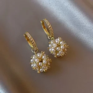 Pearl Zircon Pendant Earring Fashion Personality Exquisite High-Grade Sense Earrings Temperament Pearl Earrings Female