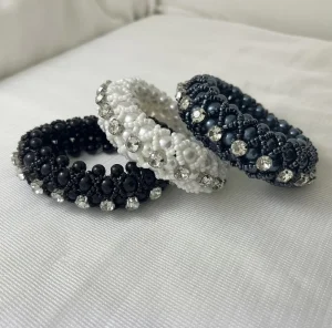 Pearls Hair Scrunchies with Rhinestones and Diamond Beads