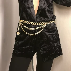 Pendant Body Jewelry Belly Chain Female Retro Alloy Multi Layer Cuban Link Waist Chain