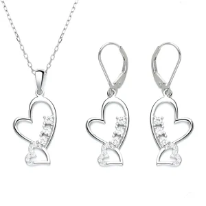 Pendant Earrings Wedding Women’s Jewelry Set 925 Sterling Silver Engagement Heart
