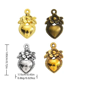 Peony Flower Heart Shape Mixed Metal Bracelet Ornament Accessories Jewelry Pendants Fashion Charms for Decoration