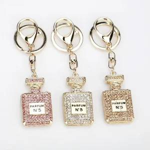 Perfume Bottle Keychain Pendant Rhinestone Car Keychains Charms Backpacks Metal Key Chain Hanging Ornaments
