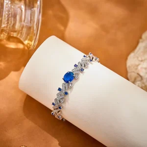 Persian Gulf Sea Blue Cubic Zirconia Brass Women’s Bracelet Spring Buckle Design Dubai Jewelry